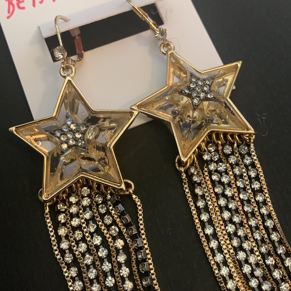 NWT $58 Betsey Johnson Celestial Fringe Chandelier Earrings - Picture 5 of 7